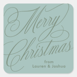 Frohe Weihnachten Schrift grün blau Geschenk Aufkl Quadratischer Aufkleber