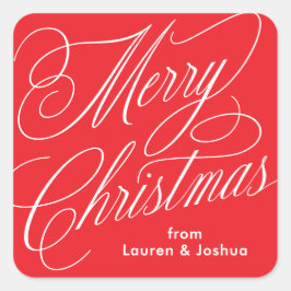 Frohe Weihnachten Schrift klassischer roter Gesche Quadratischer Aufkleber
