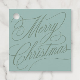 Frohe Weihnachten Schrift retro blau grün Geschenkanhänger