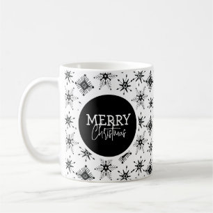 Frohe Weihnachten Schrift Schwarz Schneeflocken Kaffeetasse