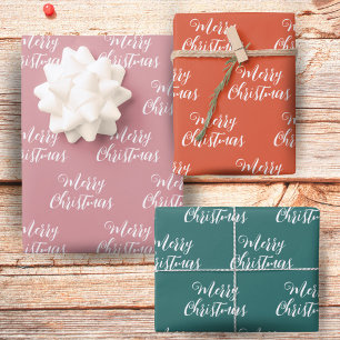 Frohe Weihnachten Schriftmuster Grün Pink Orange Geschenkpapier Set