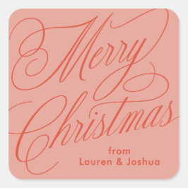 Frohe Weihnachten Schriftzug rot pink Geschenk Auf Quadratischer Aufkleber