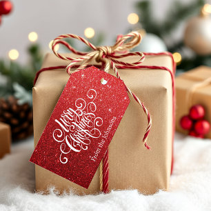 Frohe Weihnachten Schriftzug roter Glitter persona Geschenkanhänger