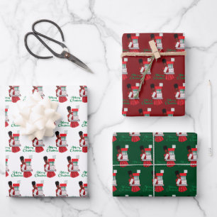 Frohe Weihnachten Schwarz-Amerikanerin Geschenke Geschenkpapier Set