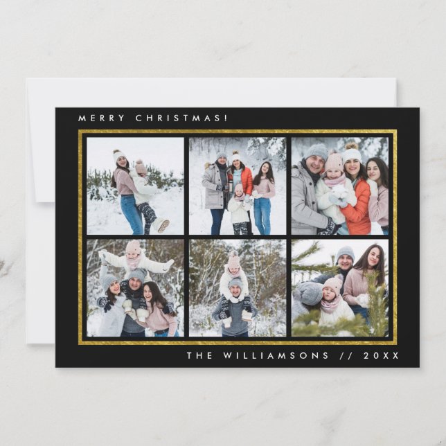 Frohe Weihnachten Schwarz & Gold Foil 6 Platz Foto (Vorderseite)