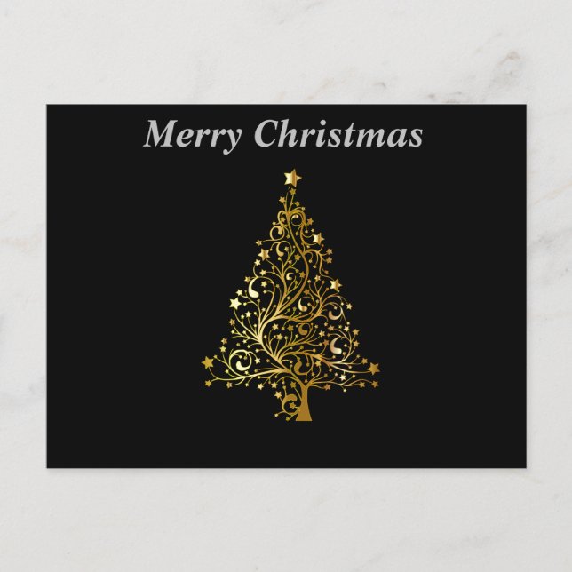 Frohe Weihnachten Schwarz-Gold-Tree Postkarte (Vorderseite)