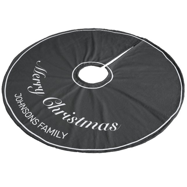 Frohe Weihnachten Schwarz Minimalistisch Moderne Fleece Weihnachtsbaumdecke (Schrägansicht)