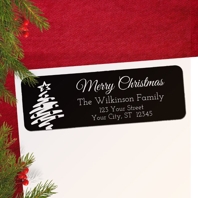 Frohe Weihnachten Schwarz Moderne Rücksendeadresse (Merry Christmas Black Modern Return Address Label)