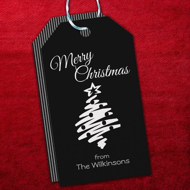 Frohe Weihnachten Schwarz Moderner Urlaub Geschenkanhänger (Merry Christmas Black Modern Holiday Gift Tags)