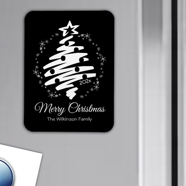 Frohe Weihnachten Schwarz Moderner Urlaub Kühlschr Magnet (Merry Christmas Black Modern Personalized Holiday Fridge Magnet)