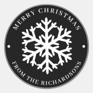 Frohe Weihnachten Schwarz Runde weiße Schneeflock Runder Aufkleber
