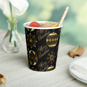 Frohe Weihnachten Schwarz und Gold Dekorative Pappbecher
