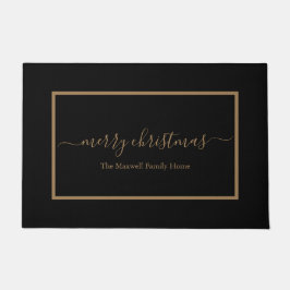 Frohe Weihnachten Schwarz und Gold Familienname Fußmatte