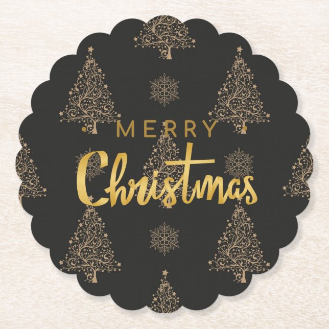 Frohe Weihnachten, Schwarz und Gold, Untersetzer (Vorderseite)