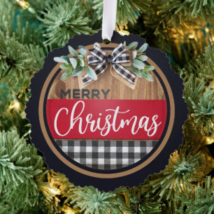 Frohe Weihnachten Schwarz-weiß Buffalo Kariert Ornament Karte