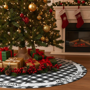 Frohe Weihnachten Schwarz & Weiß Buffalo Karierte Polyester Weihnachtsbaumdecke