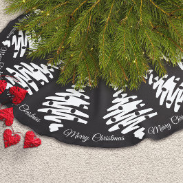 Frohe Weihnachten Schwarz-weiß Elegant Moderner Ur Leinenimitat Weihnachtsbaumdecke