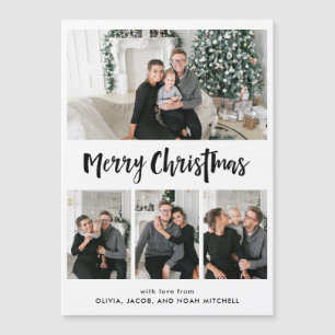 Frohe Weihnachten Schwarz-Weiß-Foto-Gitter Magnetkarte