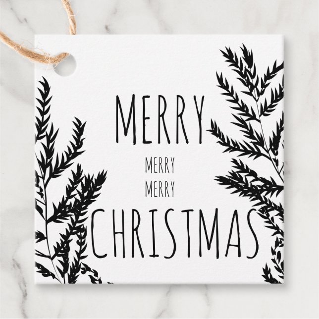Frohe Weihnachten Schwarz & Weiß Geschenktafel Geschenkanhänger (Vorderseite)