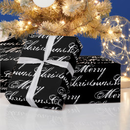 Frohe Weihnachten Schwarz-Weiß-Kalligraphie elegan Geschenkpapier