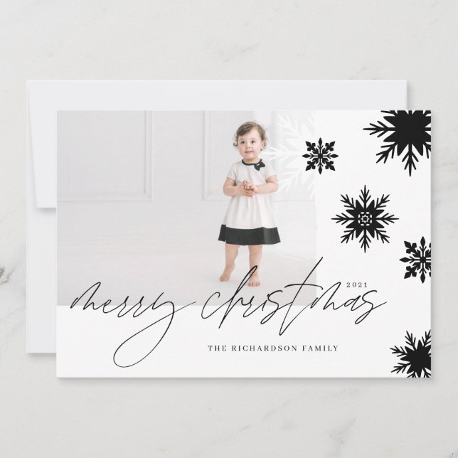 Frohe Weihnachten Schwarz & Weiß Schneeflocken Fam (Vorderseite)