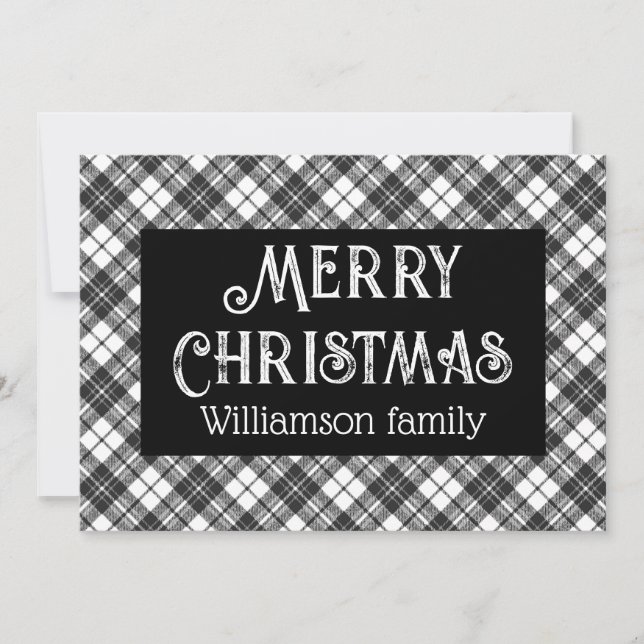 Frohe Weihnachten Schwarz-weiß Tartan Ihr Name (Vorderseite)