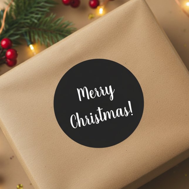 Frohe Weihnachten Schwarz & Weiß Typografie Runder Aufkleber (Von Creator hochgeladen)