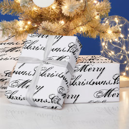Frohe Weihnachten Schwarz-weiße Kalligraphie elega Geschenkpapier