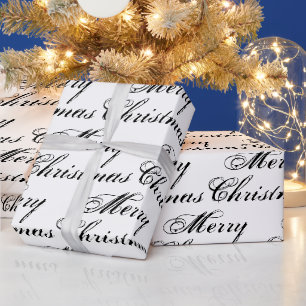 Frohe Weihnachten Schwarz-weiße Kalligraphie elega Geschenkpapier