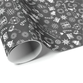 Frohe Weihnachten Schwarz-weiße Santa Wreath Candl Geschenkpapier
