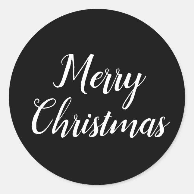 Frohe Weihnachten Schwarz-weiße Script Typografie Runder Aufkleber (Vorderseite)