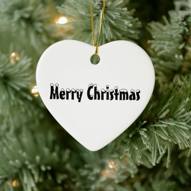 Frohe Weihnachten Schwarz-weißer Schneetext niedli Keramik Ornament (Baum)