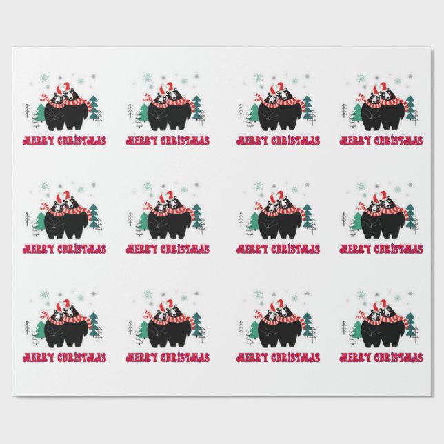 Frohe Weihnachten Schwarze Bären Geschenkpapier (Saum)