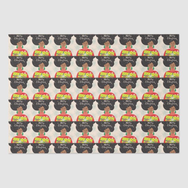 Frohe Weihnachten, schwarze Frau, helles Pullover  Seidenpapier (Vorderseite)