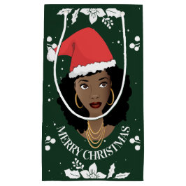 Frohe Weihnachten, Schwarze Frau mit Weihnachtsman Kleine Geschenktüte