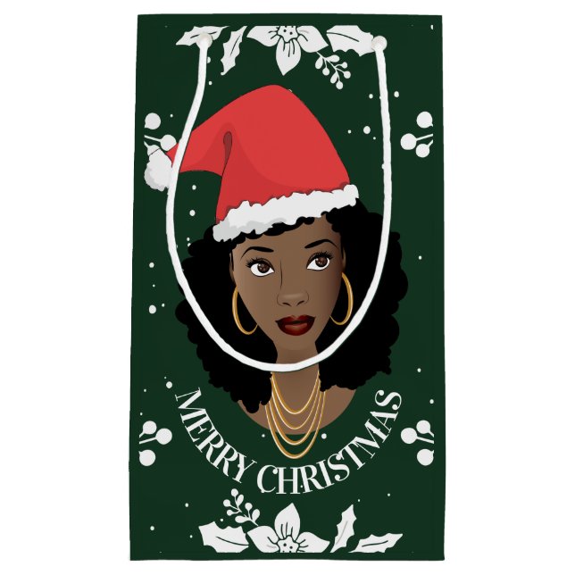 Frohe Weihnachten, Schwarze Frau mit Weihnachtsman Kleine Geschenktüte (Vorderseite)