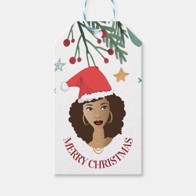 Frohe Weihnachten, schwarze Frau, rote Weihnachtsm Geschenkanhänger (Vorderseite)