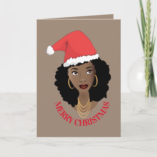 Frohe Weihnachten, schwarze Frau, rote Weihnachtsm Karte (Vorderseite)