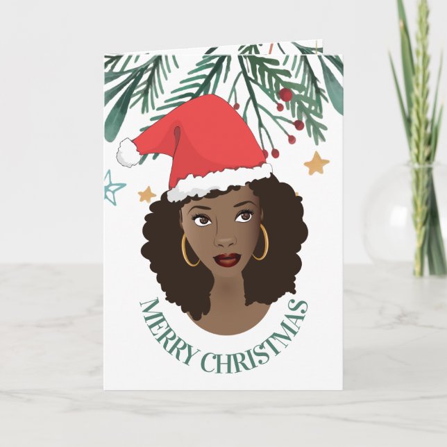 Frohe Weihnachten, schwarze Frau, rote Weihnachtsm Karte (Vorderseite)