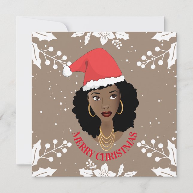 Frohe Weihnachten, schwarze Frau, rote Weihnachtsm Karte (Vorderseite)