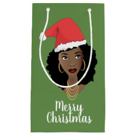 Frohe Weihnachten! Schwarze Frau, Rote Weihnachtsm Kleine Geschenktüte