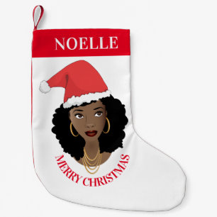 Frohe Weihnachten, Schwarze Frau, Rote Weihnachtsm Kleiner Weihnachtsstrumpf
