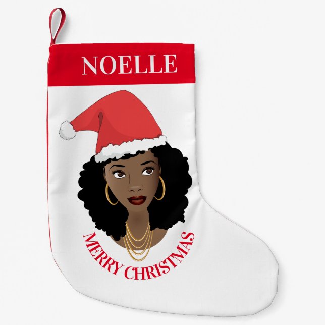Frohe Weihnachten, Schwarze Frau, Rote Weihnachtsm Kleiner Weihnachtsstrumpf (Vorderseite)