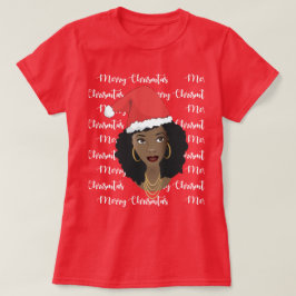 Frohe Weihnachten, schwarze Frau, rote Weihnachtsm T-Shirt
