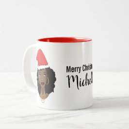 Frohe Weihnachten! Schwarze Frau, rote Weihnachtsm Zweifarbige Tasse