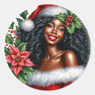 Frohe Weihnachten Schwarze Frau Runder Aufkleber