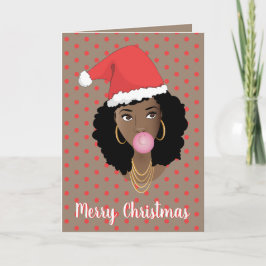 Frohe Weihnachten! Schwarze Frau, Weihnachtsmannmü Karte