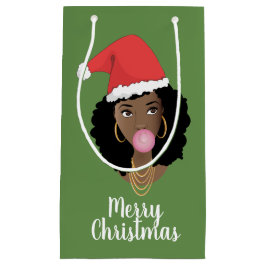 Frohe Weihnachten! Schwarze Frau, Weihnachtsmannmü Kleine Geschenktüte