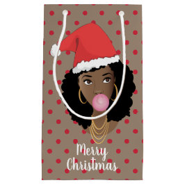 Frohe Weihnachten! Schwarze Frau, Weihnachtsmannmü Kleine Geschenktüte