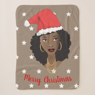 Frohe Weihnachten, schwarze Frau, weiße Sterne, br Sherpadecke